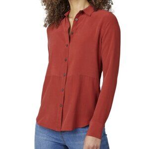 Spanx Low Maintenance Silk Button-Up Shirt Deep Amber